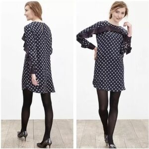 Banana Republic 100% Silk Navy Foulard Ruffle Mini Dress 0P NWOT